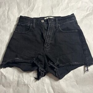 Abercrombie & Fitch 90s Relaxed Cutoff High‎ Rise Black Denim Shorts Curve 24/00